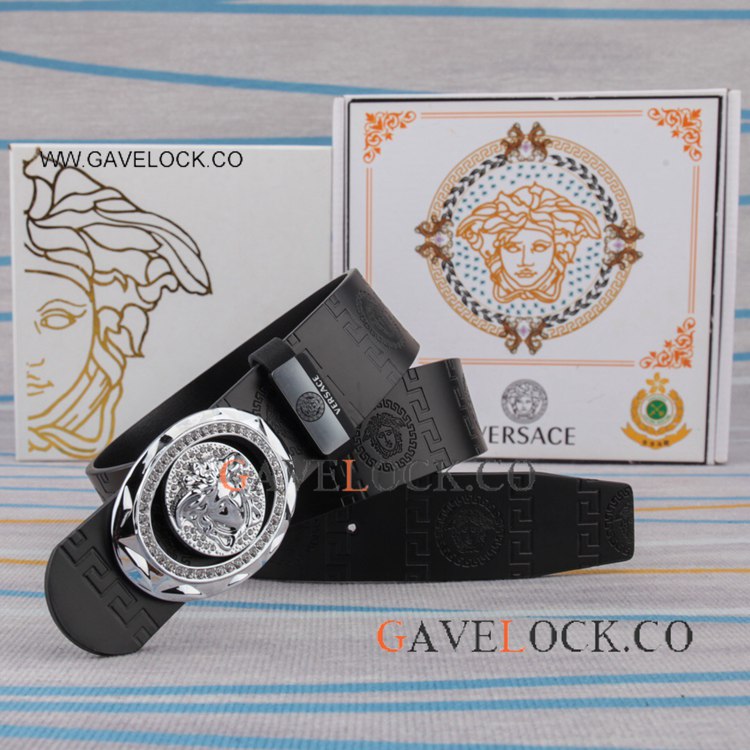 Copy Versace Men's Belt Steel Head with Diamonds